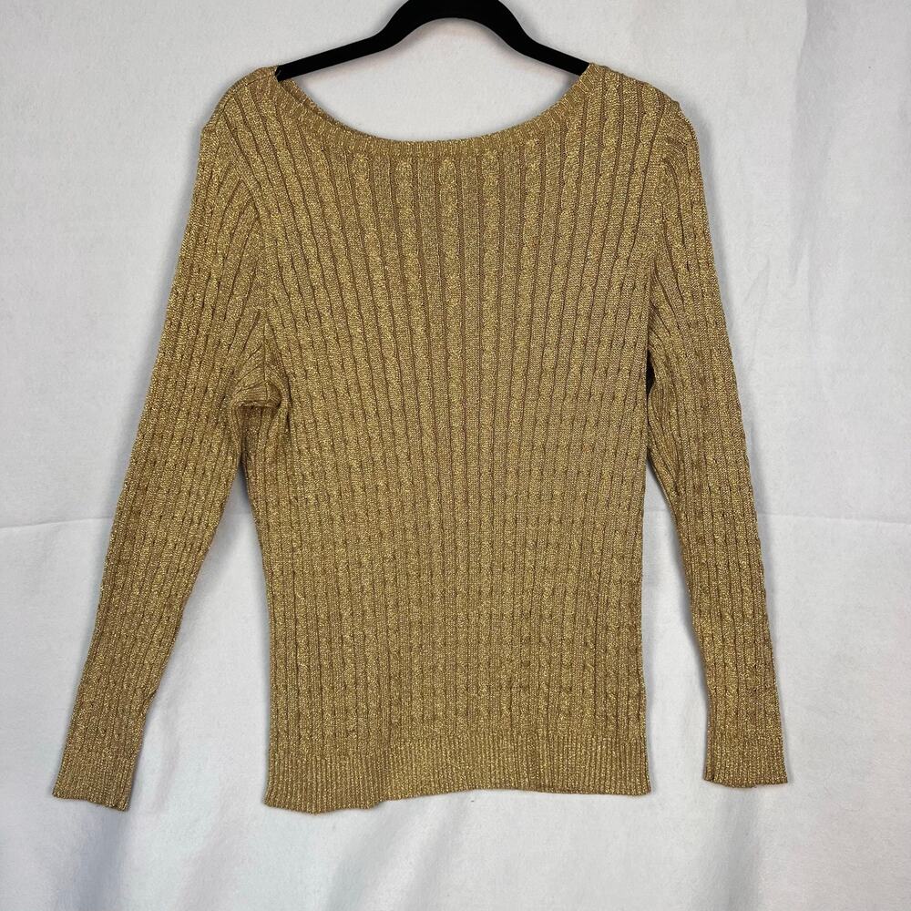 Ralph Lauren Gold Champagne Shimmer Silk Cable Knit Pullover Sweater 2X Flaw